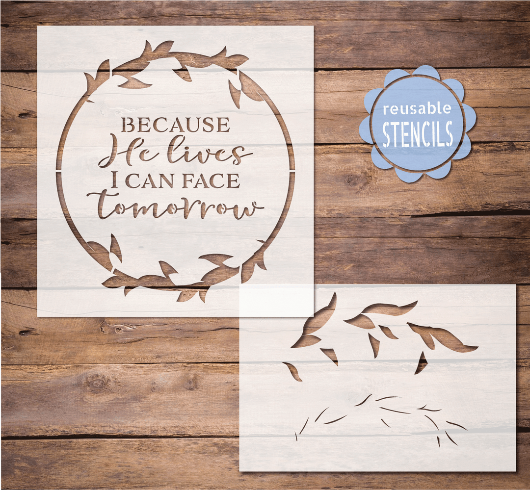 WallCutz  Because He Lives / Leafy Wreath Stencil Stencil