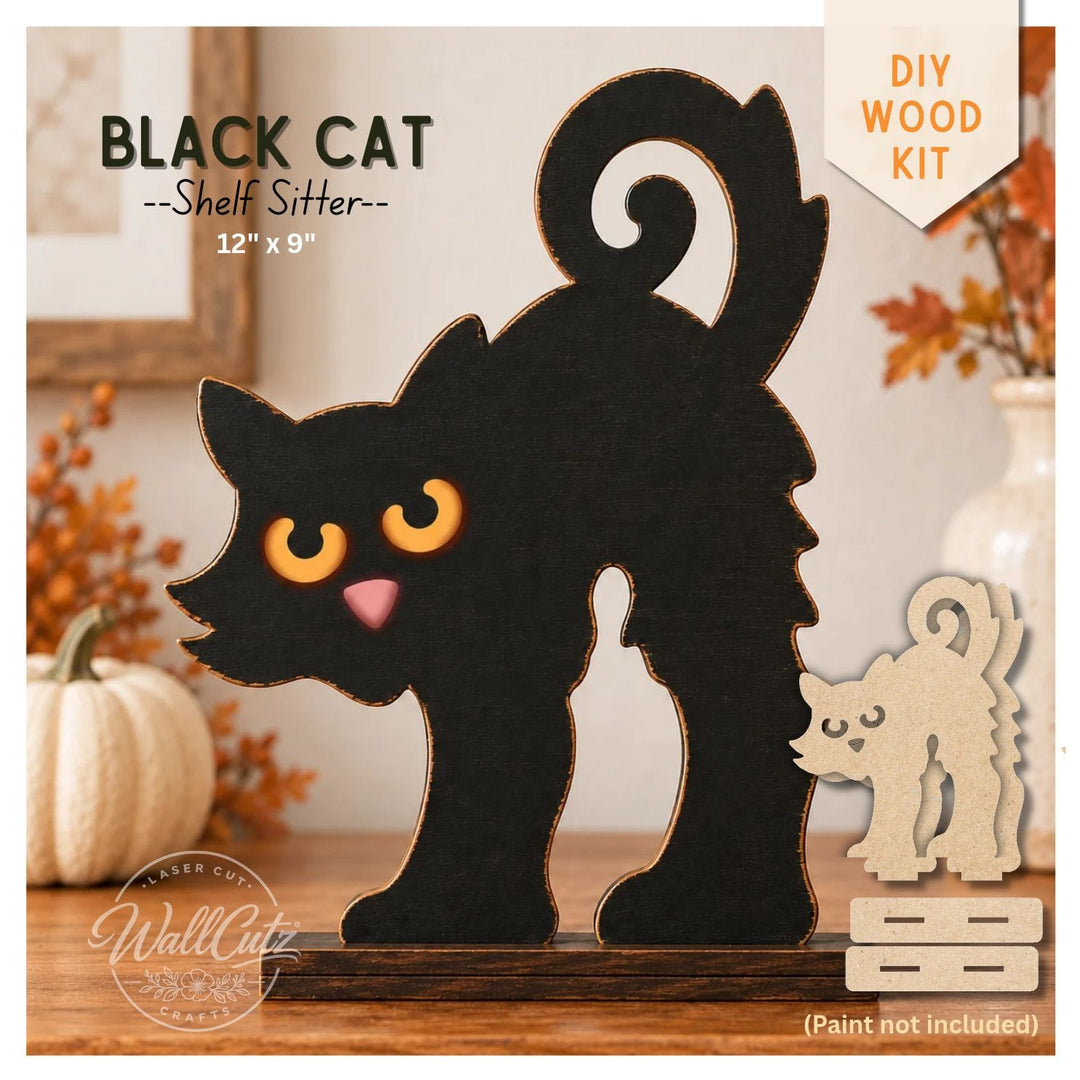Black Cat Shelf Sitter – Wood Kit
