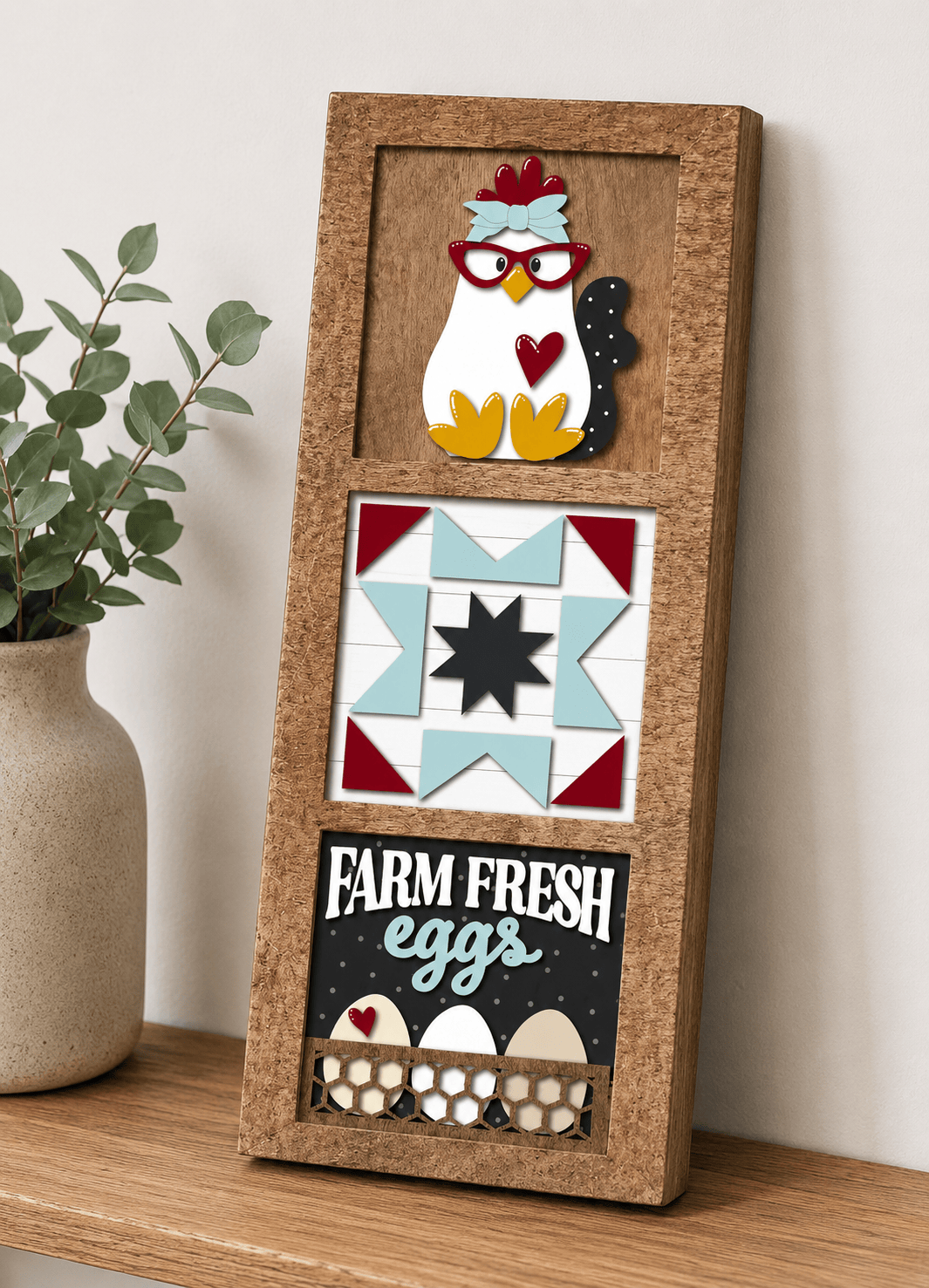 WallCutz  Chicken Farm Barn Quilt – Interchangeable 5x5 Wood Kit Wood Kit