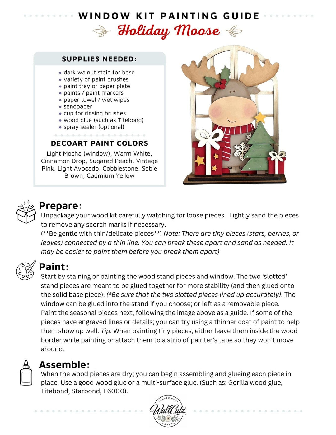 Christmas moose with gifts wood kit displayed in the WallCutz interchangeable window stand