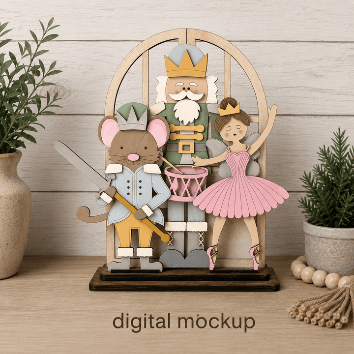 Christmas Nutcracker Ballet characters assembled in the WallCutz interchangeable window kit