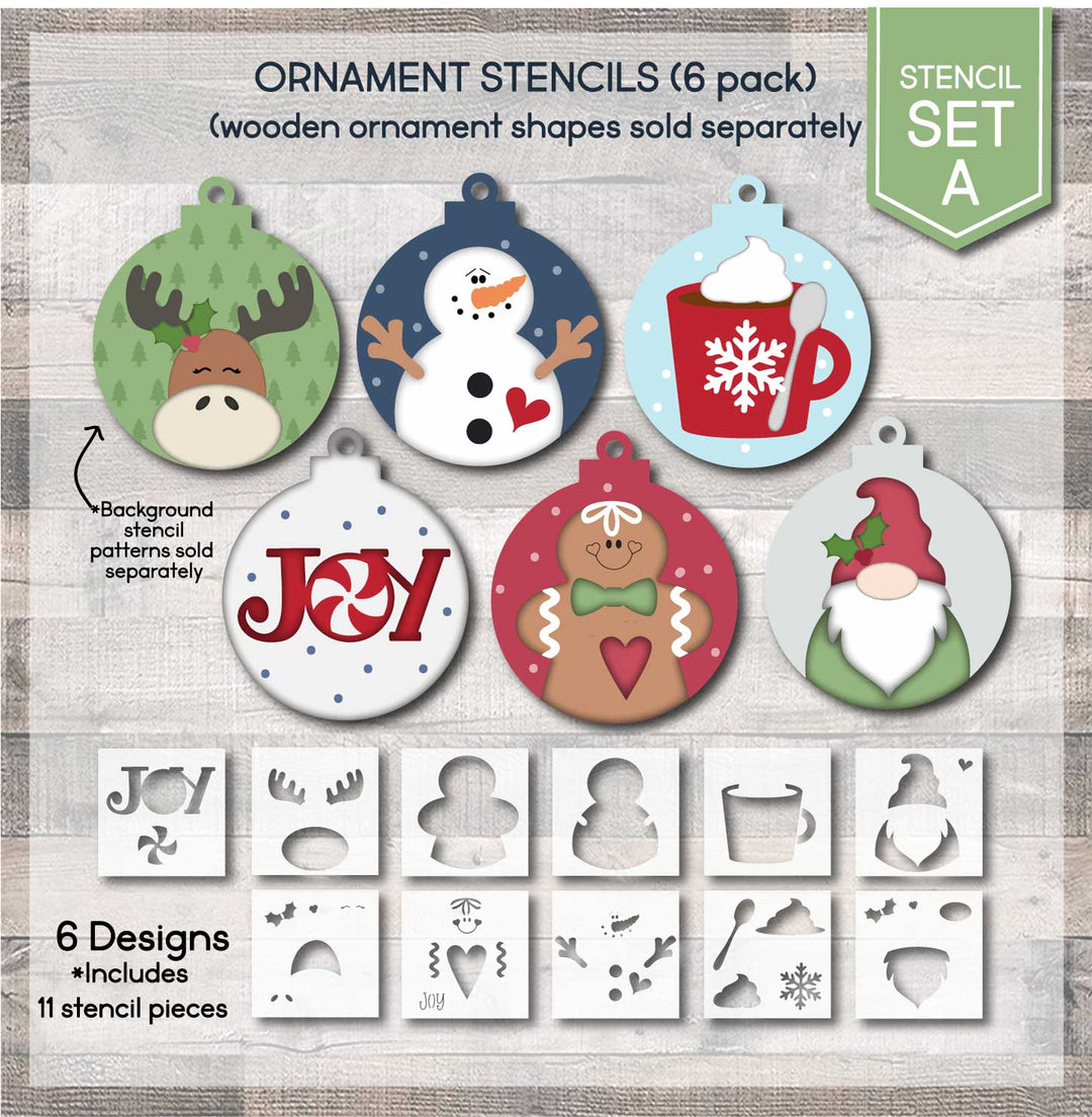 WallCutz  Christmas Ornament Stencil Set (A) / 6 Designs Stencil