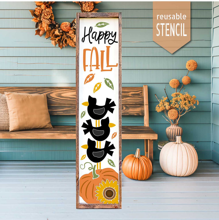 Happy Fall Crow Stack Porch Leaner Stencil