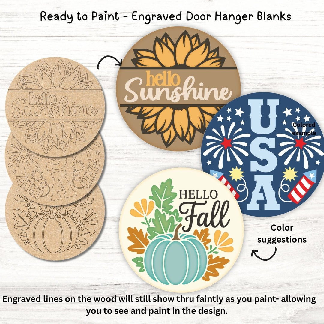 WallCutz  Engraved Door Hanger Blanks / Paint in the Lines / Fall + Patriotic Wood Kit