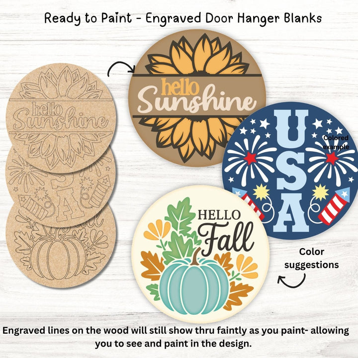WallCutz  Engraved Door Hanger Blanks / Paint in the Lines / Fall + Patriotic Wood Kit