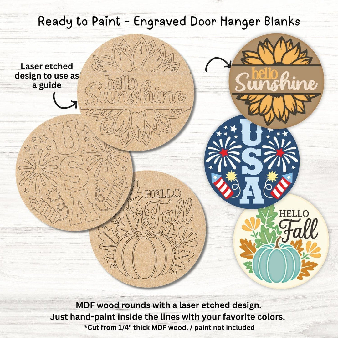 WallCutz  Engraved Door Hanger Blanks / Paint in the Lines / Fall + Patriotic Wood Kit