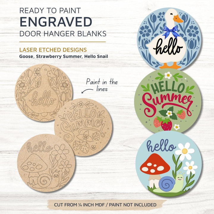 Goose, Strawberry Summer, Snail Hello – Engraved MDF Door Hanger Craft