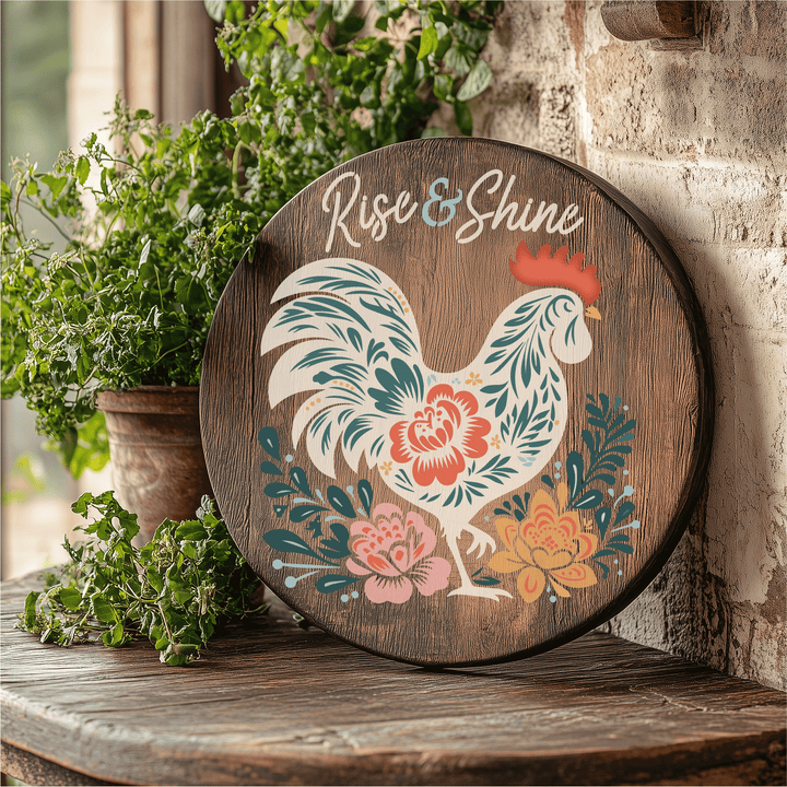 WallCutz  Floral Rooster Stencil / Rise and Shine Stencil