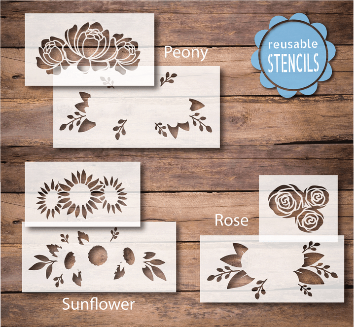 WallCutz  Flower Stencils / Peony, Sunflower or Roses Stencil