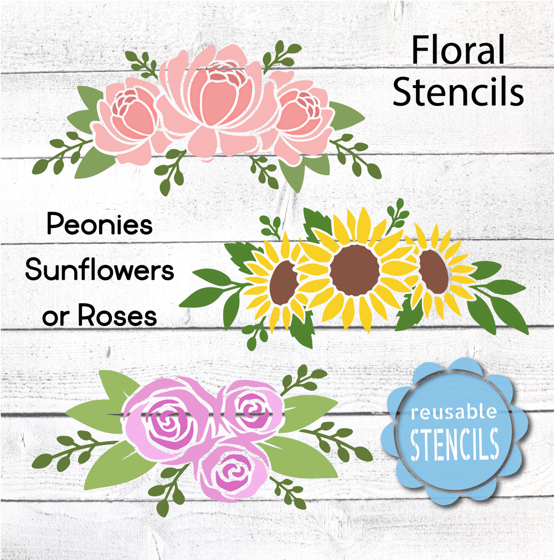 WallCutz  Flower Stencils / Peony, Sunflower or Roses Stencil