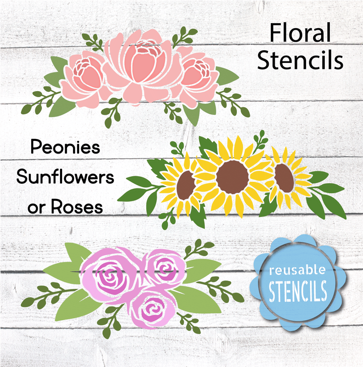 WallCutz  Flower Stencils / Peony, Sunflower or Roses Stencil