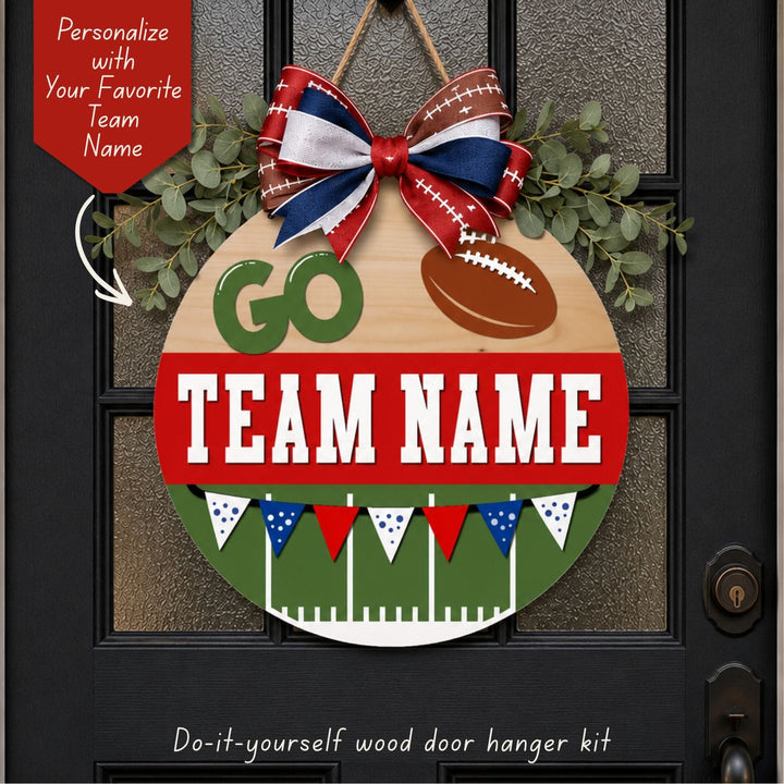 Personalized Football Team Name door hanger wood kit with painted team banner and football – WallCutz