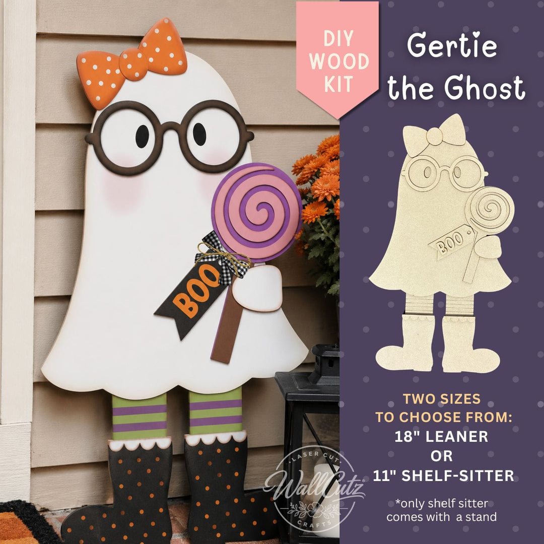 Gertie Ghost wood kit pieces – unpainted MDF layers for leaner and shelf sitter – WallCutz