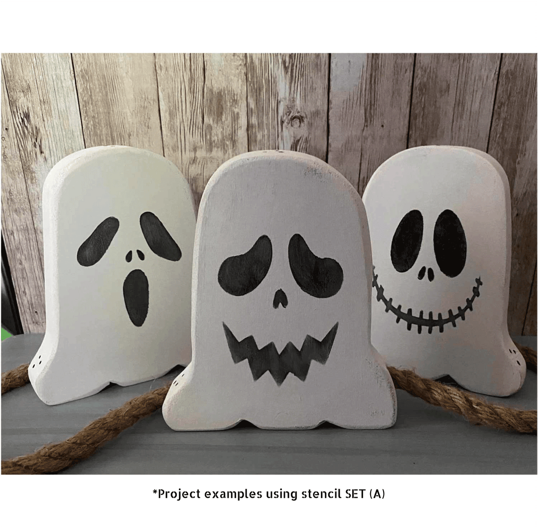 Pumpkin Faces Stencil Pack (Set B) - 6pc Reusable Jack-o'-Lantern Faces