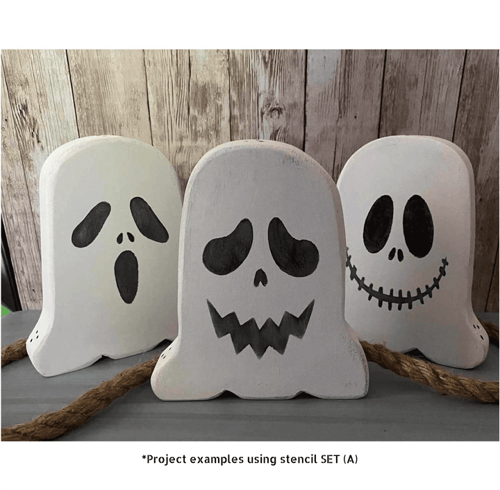 Pumpkin Faces Stencil Pack (Set B) - 6pc Reusable Jack-o'-Lantern Faces