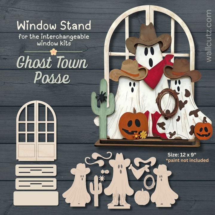 Ghost Town Posse interchangeable wood window kit with cowboy ghosts, cactus and Halloween pumpkins – WallCutz