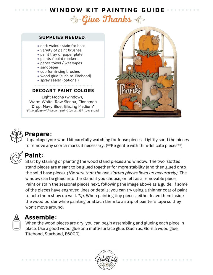 Give Thanks pumpkin stack wood kit displayed in the WallCutz interchangeable window stand