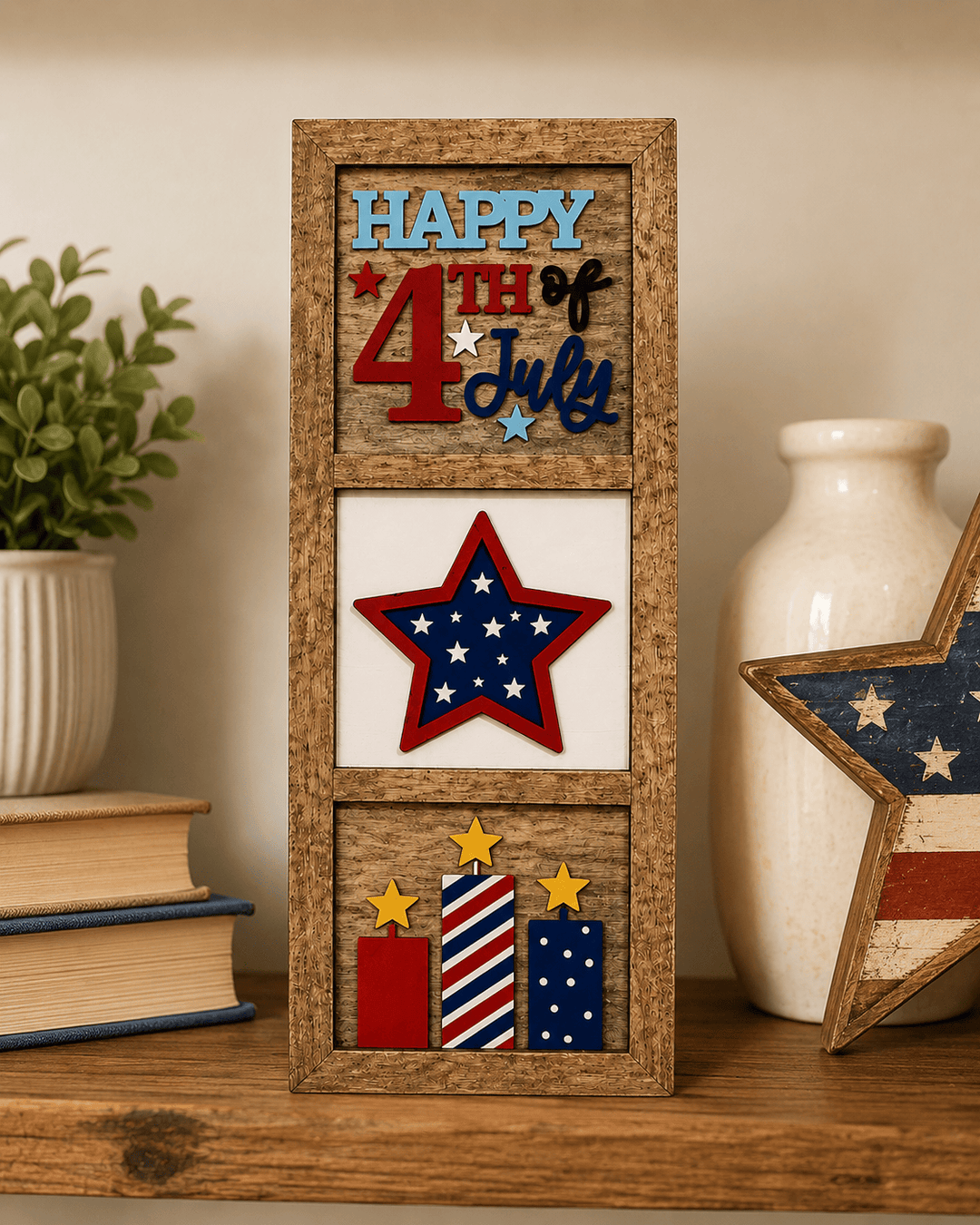 WallCutz  Happy 4th of July Interchangeable Mini Wood Kit – 5x5 Patriotic Designs for Interchangeable Frame Wood Kit