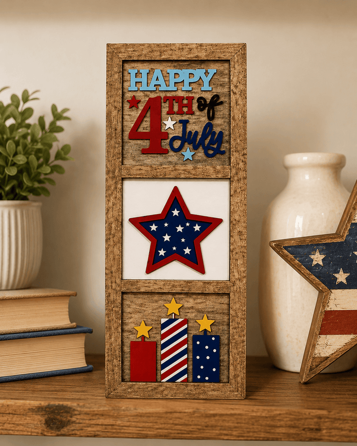 WallCutz  Happy 4th of July Interchangeable Mini Wood Kit – 5x5 Patriotic Designs for Interchangeable Frame Wood Kit
