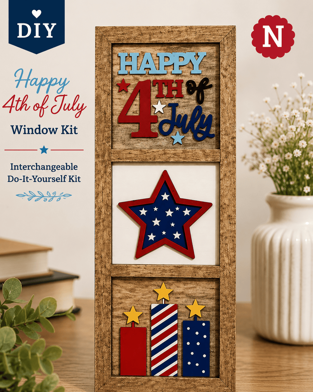 WallCutz  Happy 4th of July Interchangeable Mini Wood Kit – 5x5 Patriotic Designs for Interchangeable Frame Wood Kit