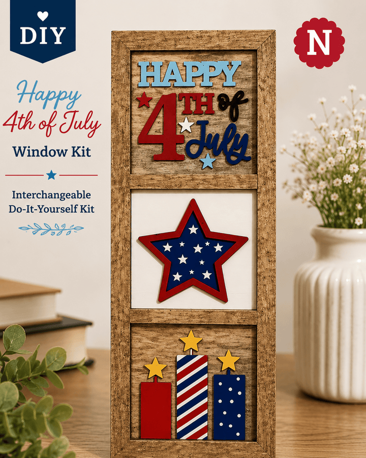 WallCutz  Happy 4th of July Interchangeable Mini Wood Kit – 5x5 Patriotic Designs for Interchangeable Frame Wood Kit