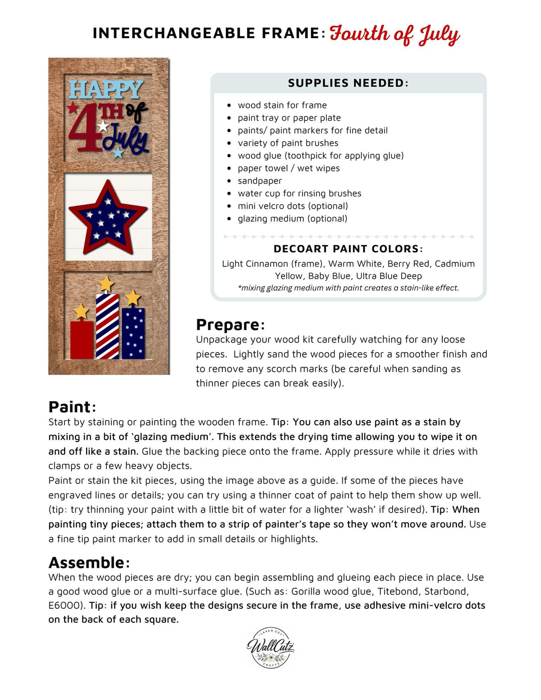 WallCutz  Happy 4th of July - Patriotic Interchangeable 5x5 Wood Kit Wood Kit