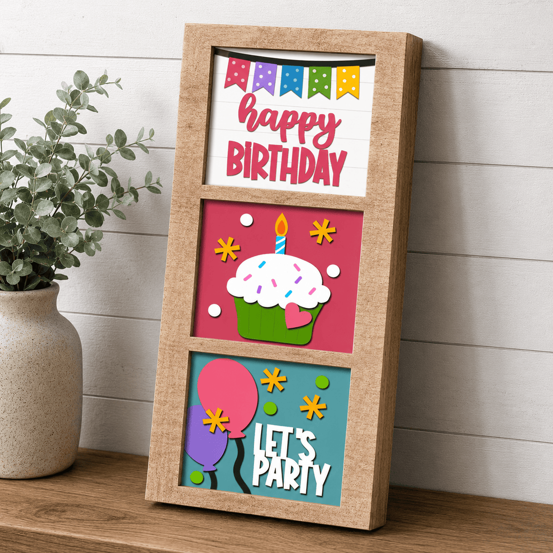 WallCutz  Happy Birthday Cupcake – Interchangeable 5x5 Wood Kit Wood Kit