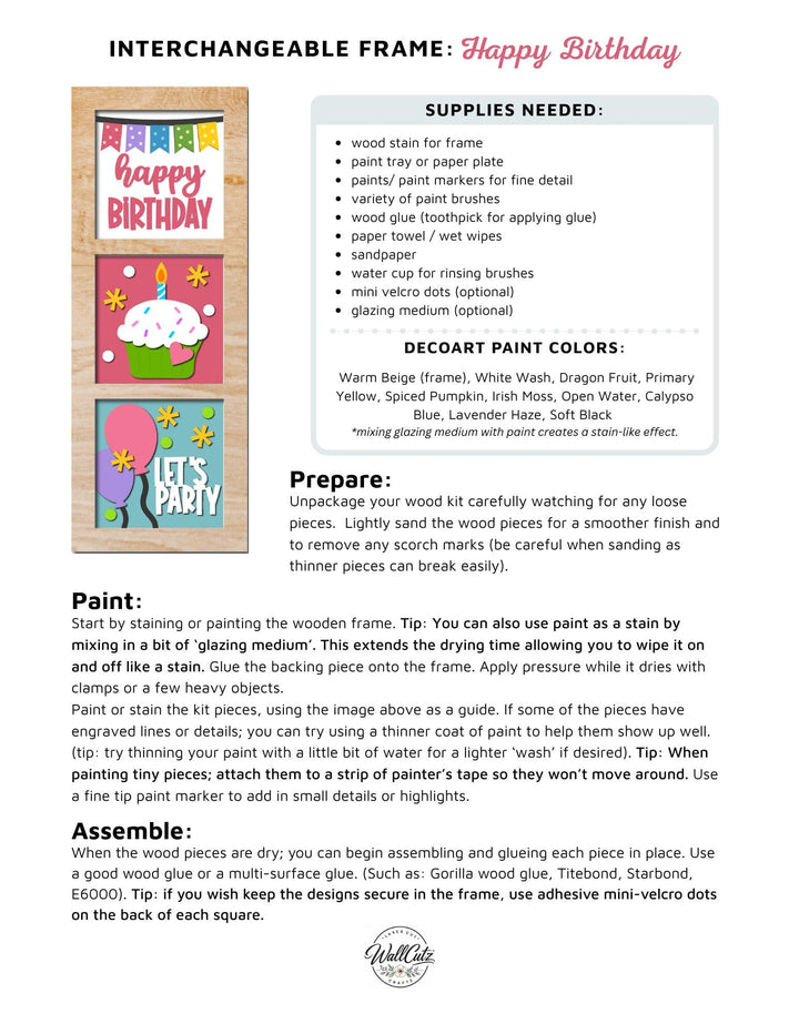 WallCutz  Happy Birthday Cupcake – Interchangeable 5x5 Wood Kit Wood Kit