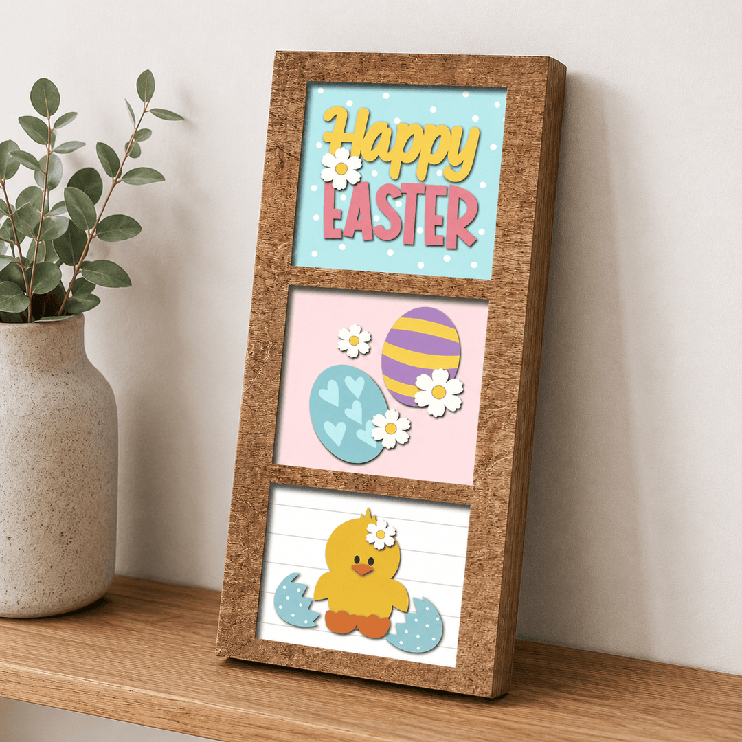 WallCutz  Happy Easter Chick & Eggs – Interchangeable 5x5 Wood Kit Wood Kit