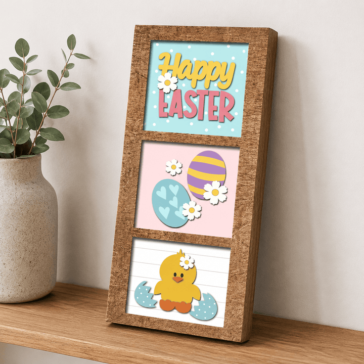 WallCutz  Happy Easter Chick & Eggs – Interchangeable 5x5 Wood Kit Wood Kit