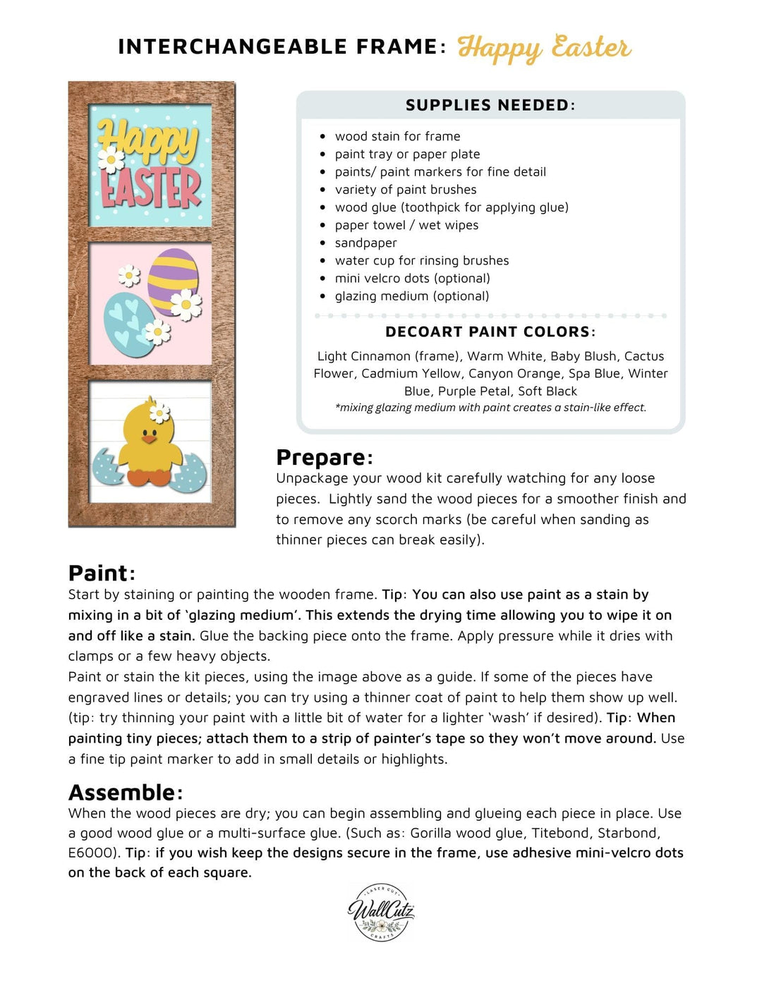 WallCutz  Happy Easter Chick & Eggs – Interchangeable 5x5 Wood Kit Wood Kit