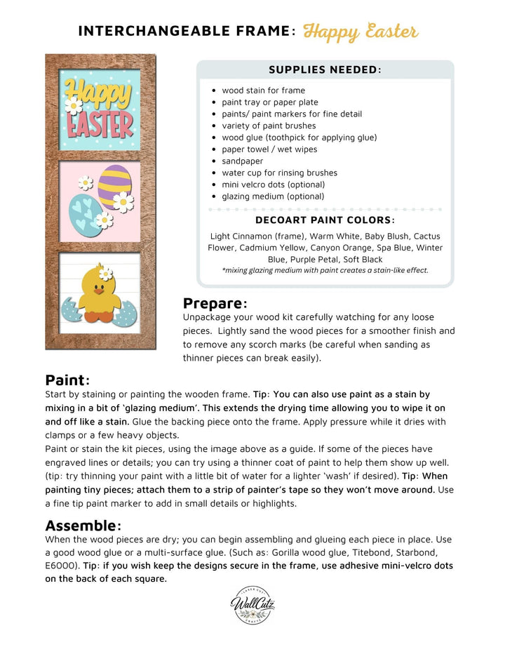 WallCutz  Happy Easter Chick & Eggs – Interchangeable 5x5 Wood Kit Wood Kit