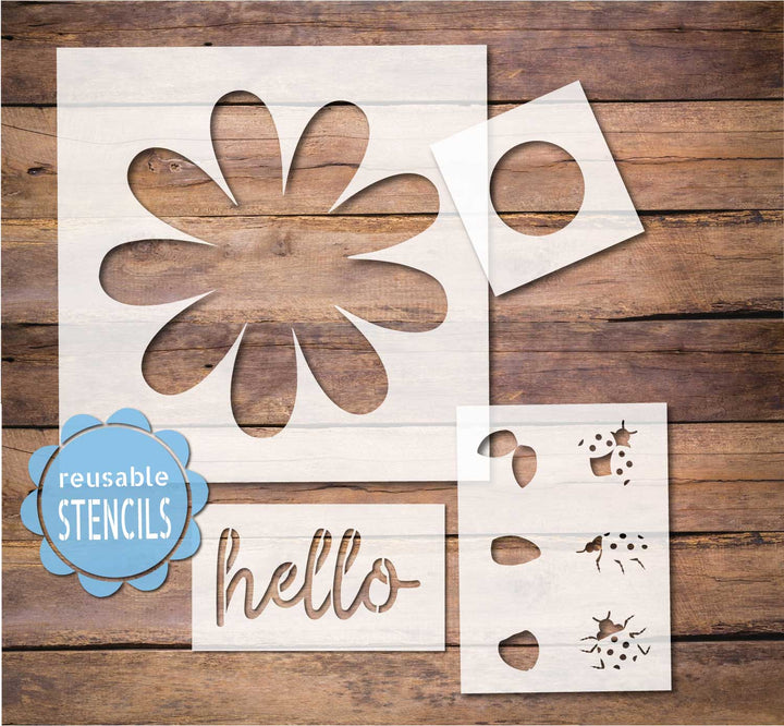 WallCutz  Hello Ladybugs and Big Daisy Stencil Stencil