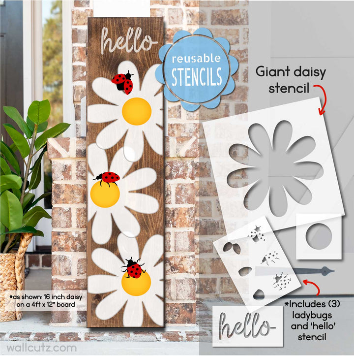 WallCutz  Hello Ladybugs and Big Daisy Stencil Stencil