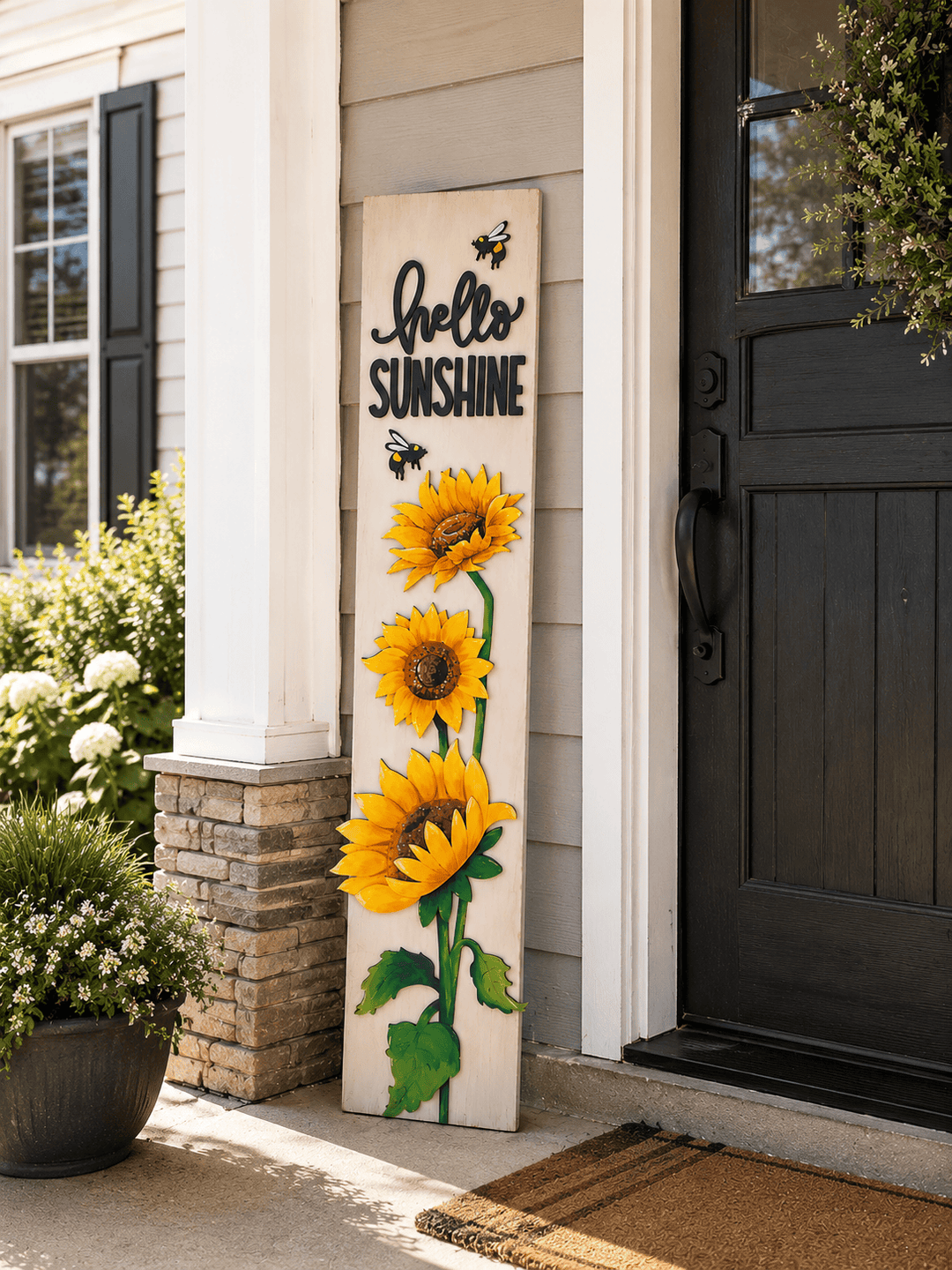 WallCutz  Hello Sunshine Sunflower Porch Sign DIY Kit — Summer Wood Craft Kit wood kit