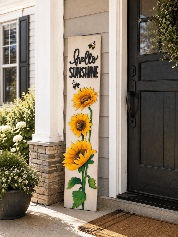 WallCutz  Hello Sunshine Sunflower Porch Sign DIY Kit — Summer Wood Craft Kit wood kit