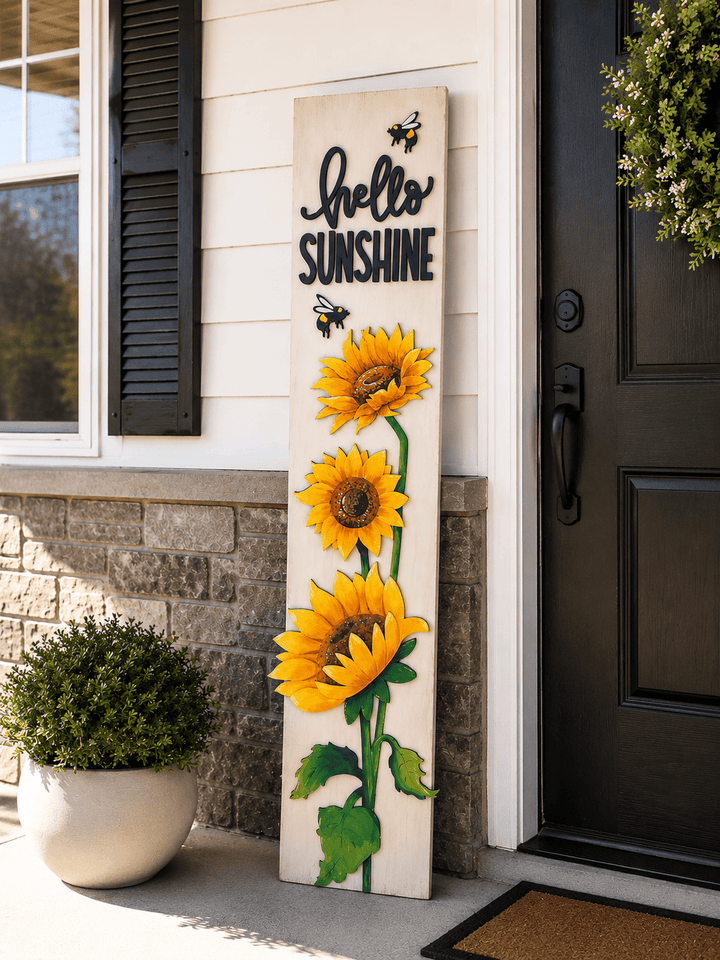 WallCutz  Hello Sunshine Sunflower Porch Sign DIY Kit — Summer Wood Craft Kit wood kit