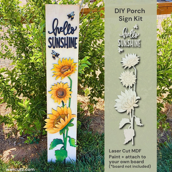 WallCutz  Hello Sunshine Sunflower Porch Sign DIY Kit — Summer Wood Craft Kit wood kit