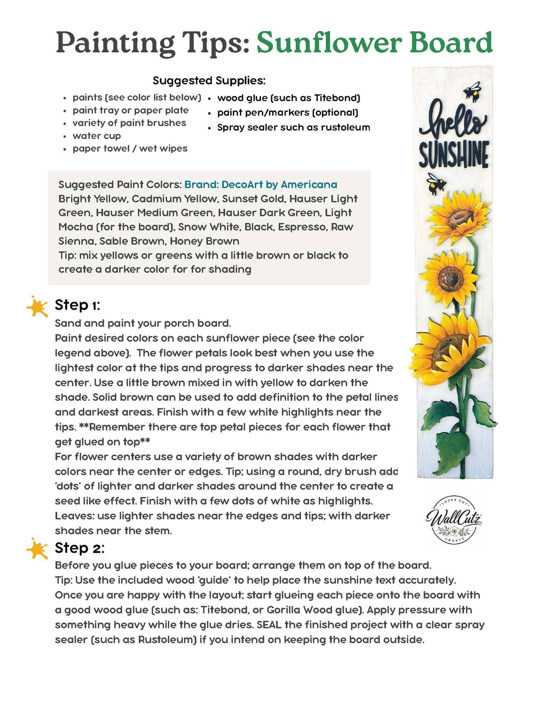 WallCutz  Hello Sunshine Sunflower Porch Sign DIY Kit — Summer Wood Craft Kit wood kit