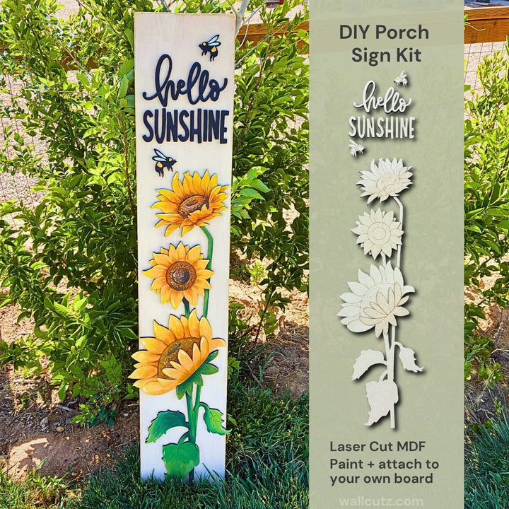 WallCutz  Hello Sunshine Sunflower Porch Sign DIY Kit wood kit
