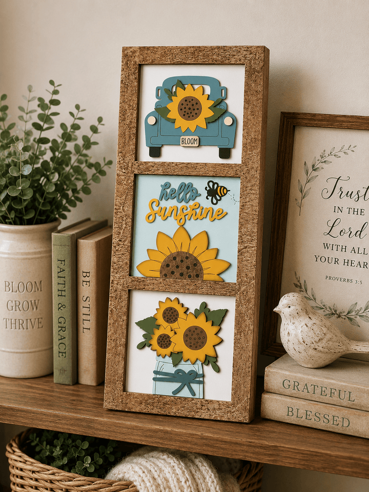 WallCutz  Hello Sunshine Sunflower Truck – Interchangeable 5x5 Wood Kit Wood Kit