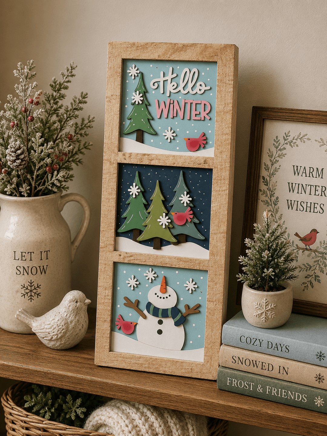 WallCutz  Hello Winter Snowman – Interchangeable 5x5 Wood Kit Wood Kit