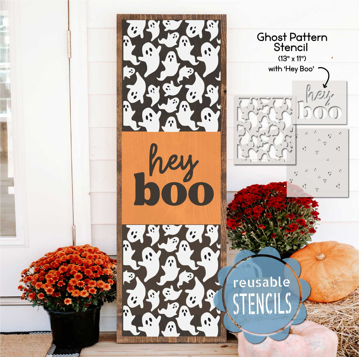 Hey Boo / Ghost Pattern Stencil| WallCutz Crafts