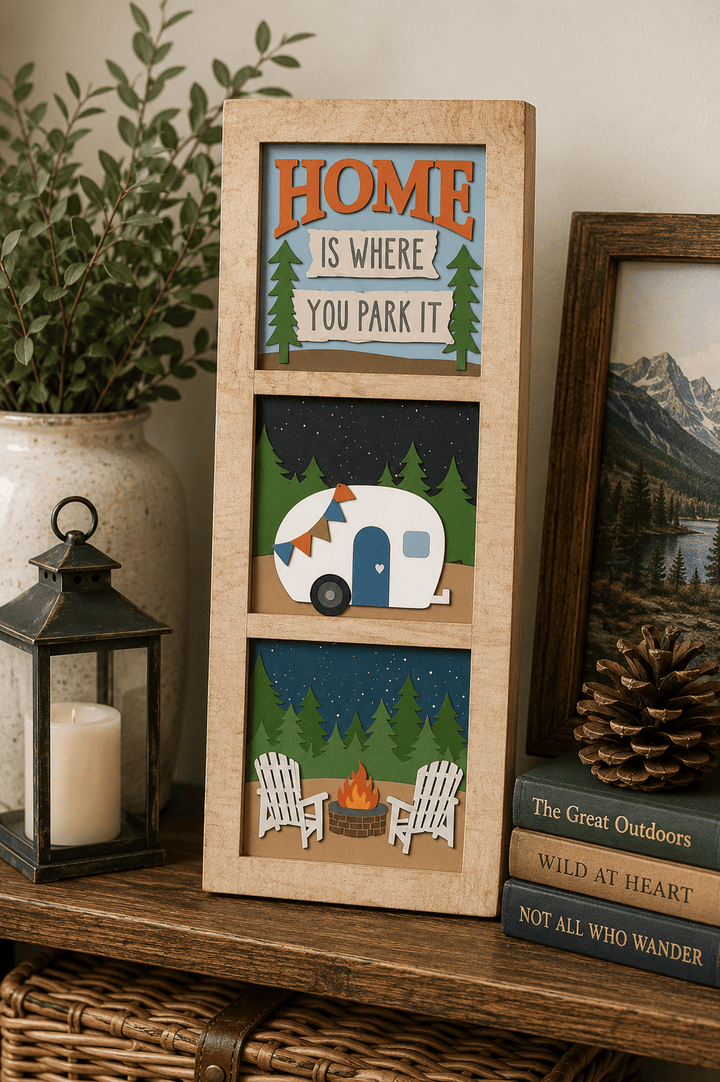 WallCutz  Home is Where you Park It - Camper Interchangeable 5x5 Wood Kit Wood Kit