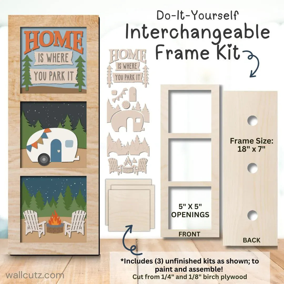 WallCutz  Home is Where you Park It - Camper Interchangeable 5x5 Wood Kit Wood Kit