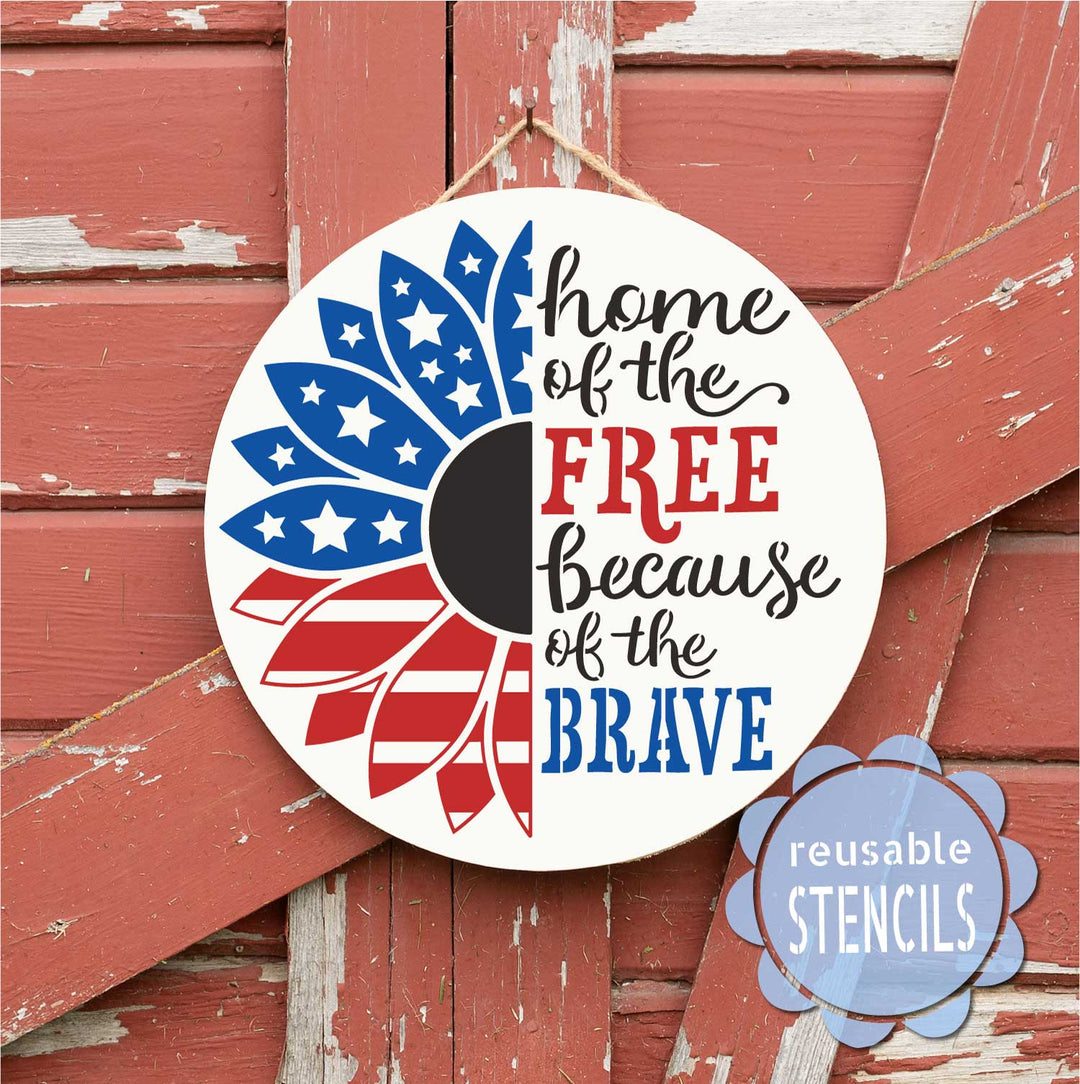 WallCutz  Home of the Brave Patriotic Sunflower Stencil Stencil