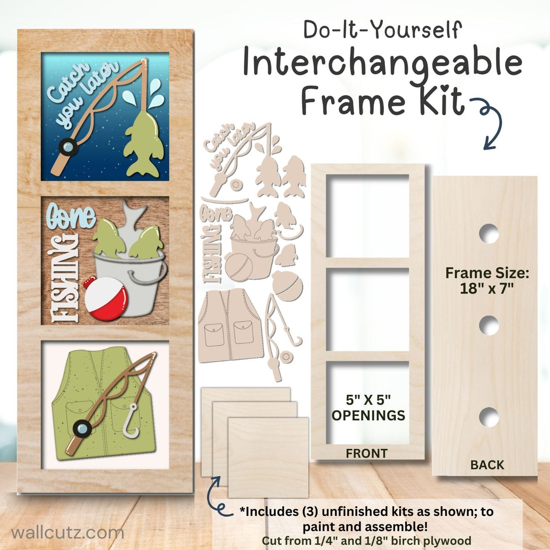 WallCutz  Interchangeable 5" x 5" Kit / Gone Fishing Wood Kit