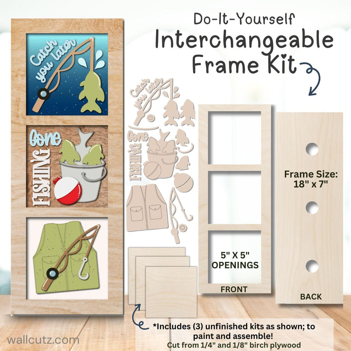 WallCutz  Interchangeable 5" x 5" Kit / Gone Fishing Wood Kit