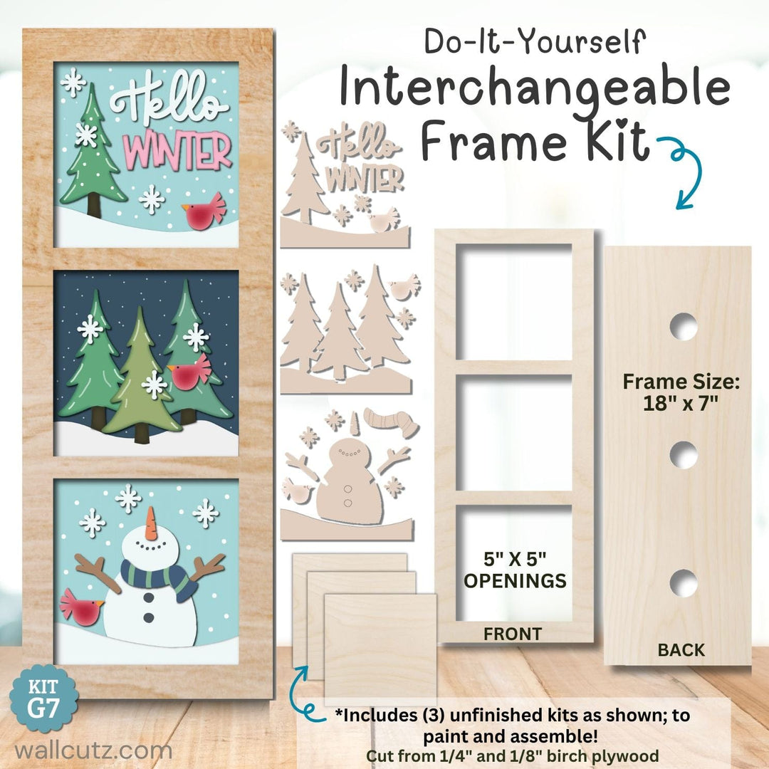 WallCutz  Interchangeable 5" x 5" Kit / Hello Winter Snowman Wood Kit