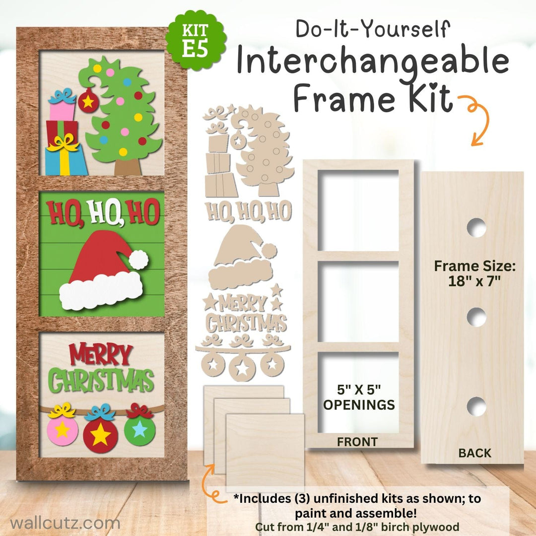 WallCutz  Interchangeable 5" x 5" Kit / Merry HoHo Whimsical Christmas Tree Wood Kit